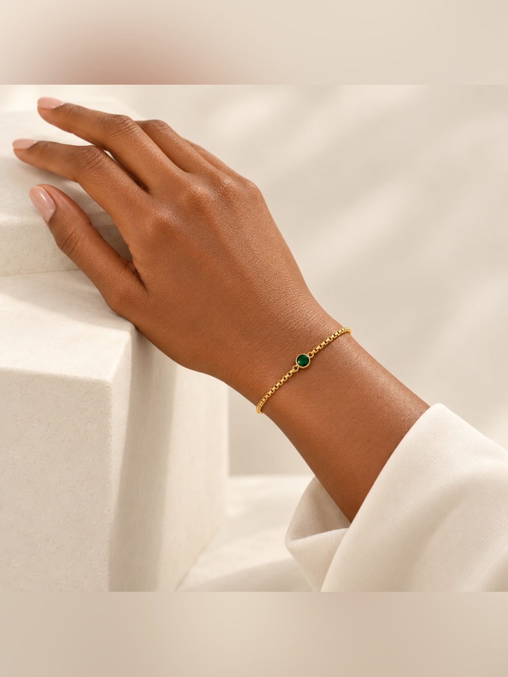 Gold Chain Bracelet with Green Gemstone Accent - Women's Jewelry
